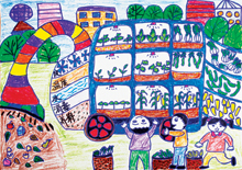 三等奖 ：邓佳朔（5岁）作品名称：《再生能源植物车》