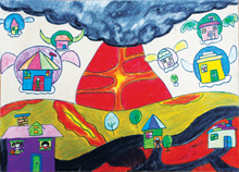 三等奖： 李宇轩 （4岁）作品名称：《火山“生气”我不怕》